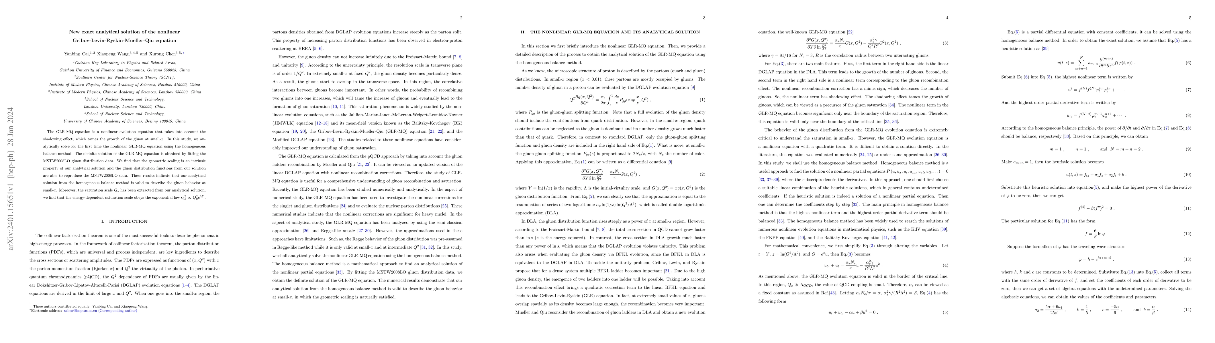 Thumbnail for New exact analytical solution of the nonlinear
  Gribov-Levin-Ryskin-Mueller-Qiu equation