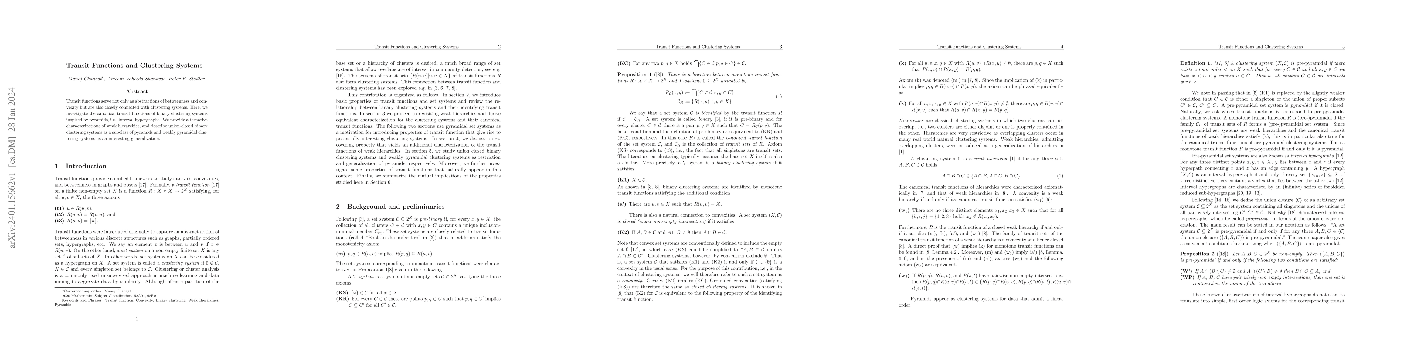 Thumbnail for Transit Functions and Clustering Systems
