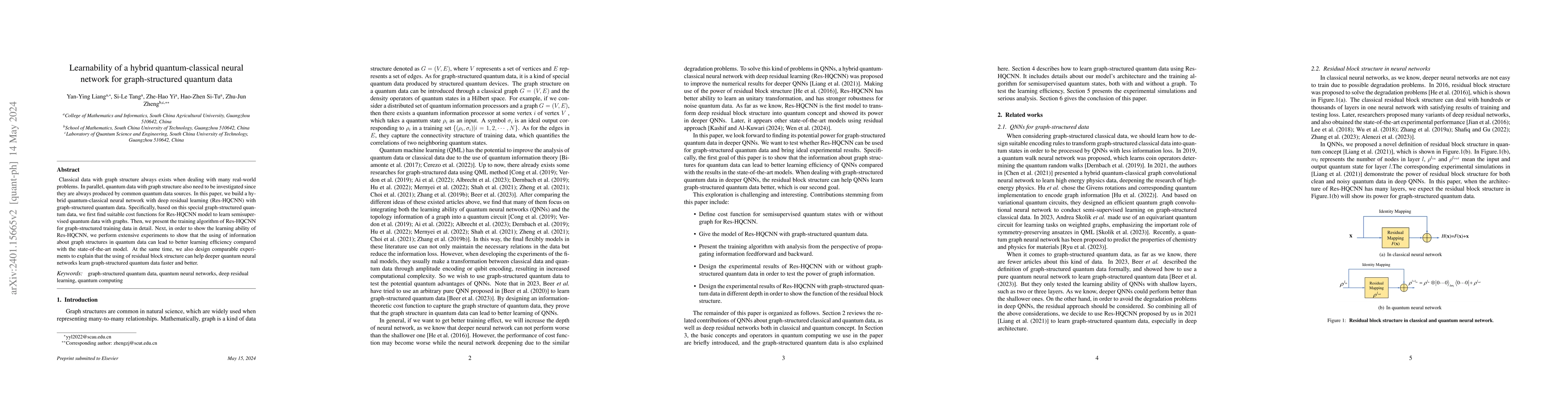 Thumbnail for Learnability of a hybrid quantum-classical neural network for
  graph-structured quantum data