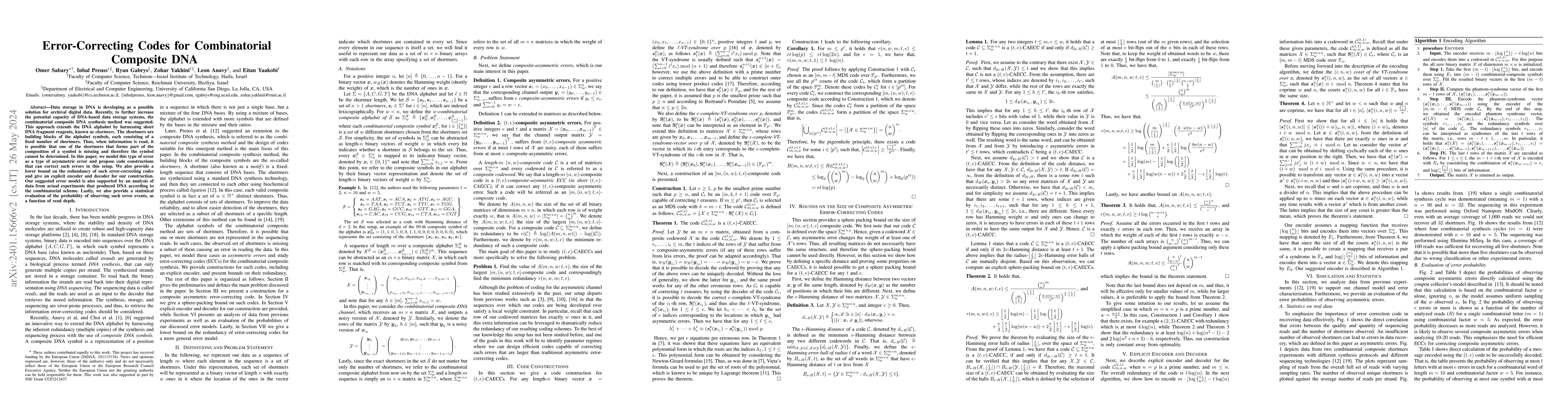 Thumbnail for Error-Correcting Codes for Combinatorial Composite DNA