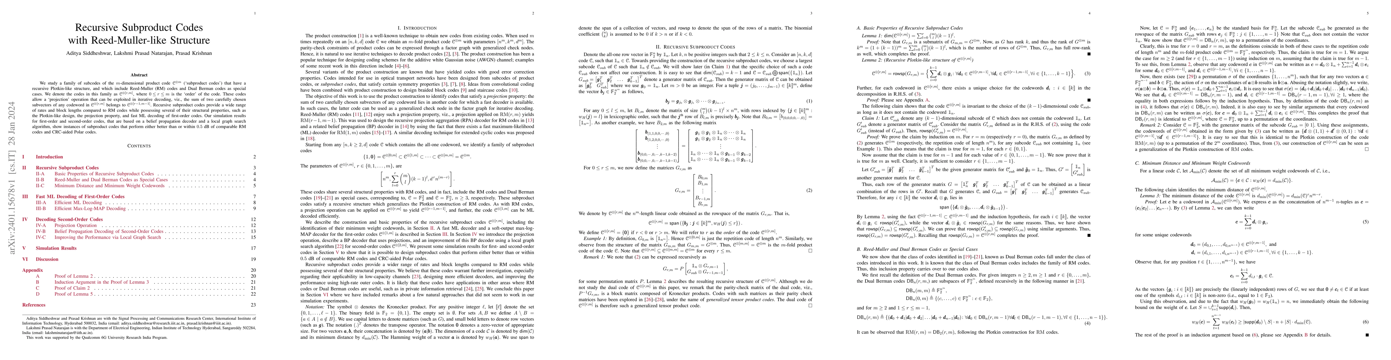 Thumbnail for Recursive Subproduct Codes with Reed-Muller-like Structure