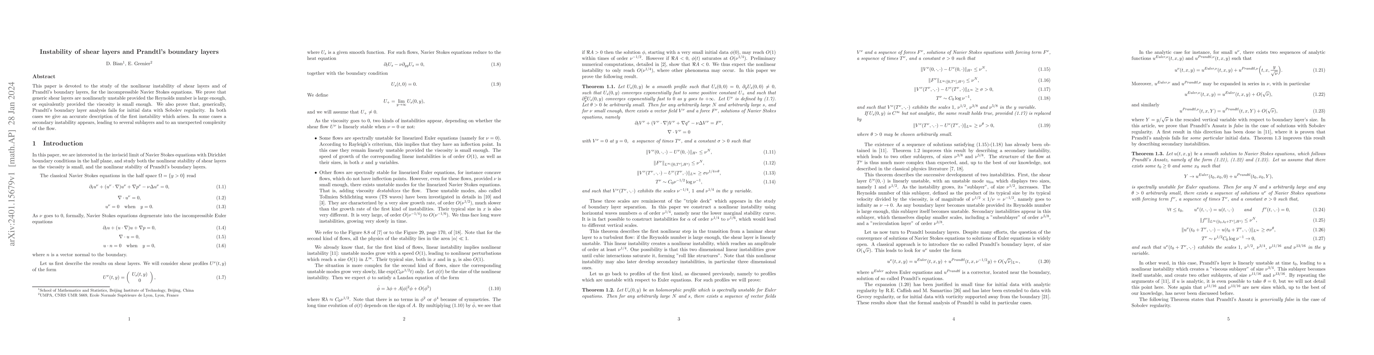 Thumbnail for Instability of shear layers and Prandtl's boundary layers