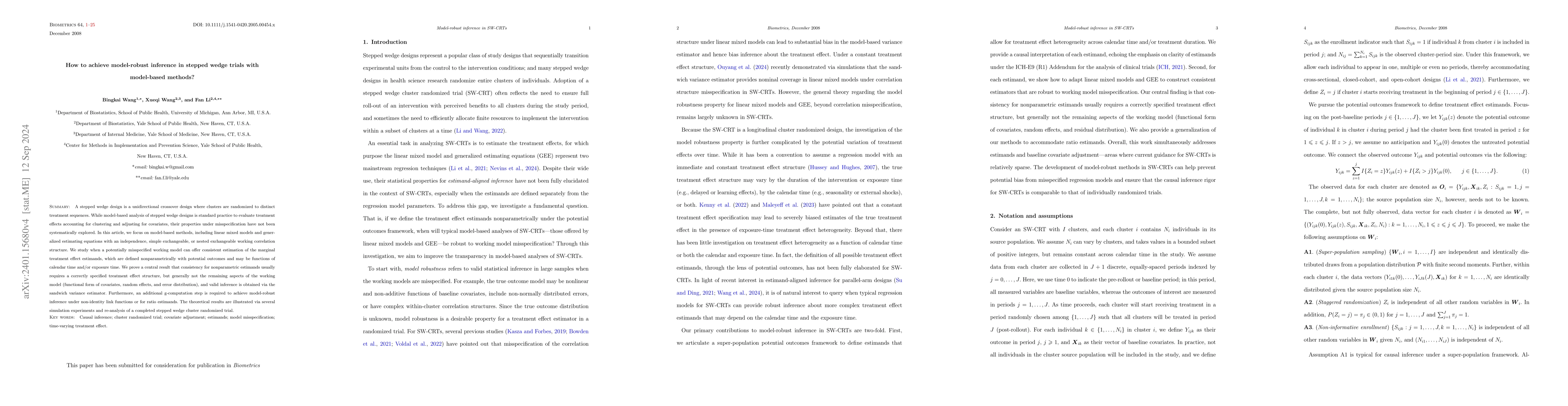 Thumbnail for How to achieve model-robust inference in stepped wedge trials with
  model-based methods?