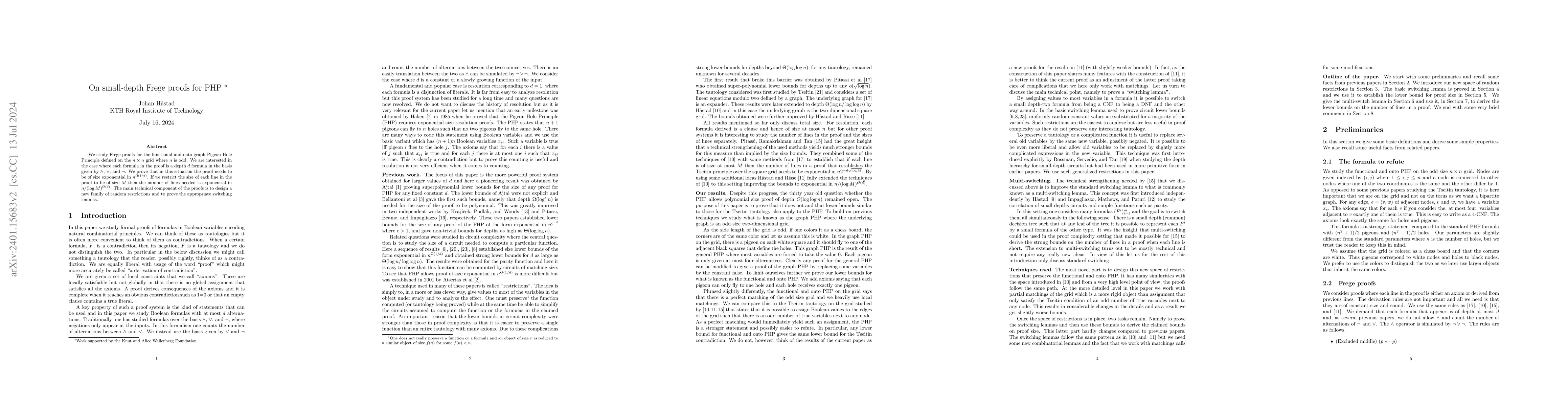 Thumbnail for On Small-depth Frege Proofs for PHP