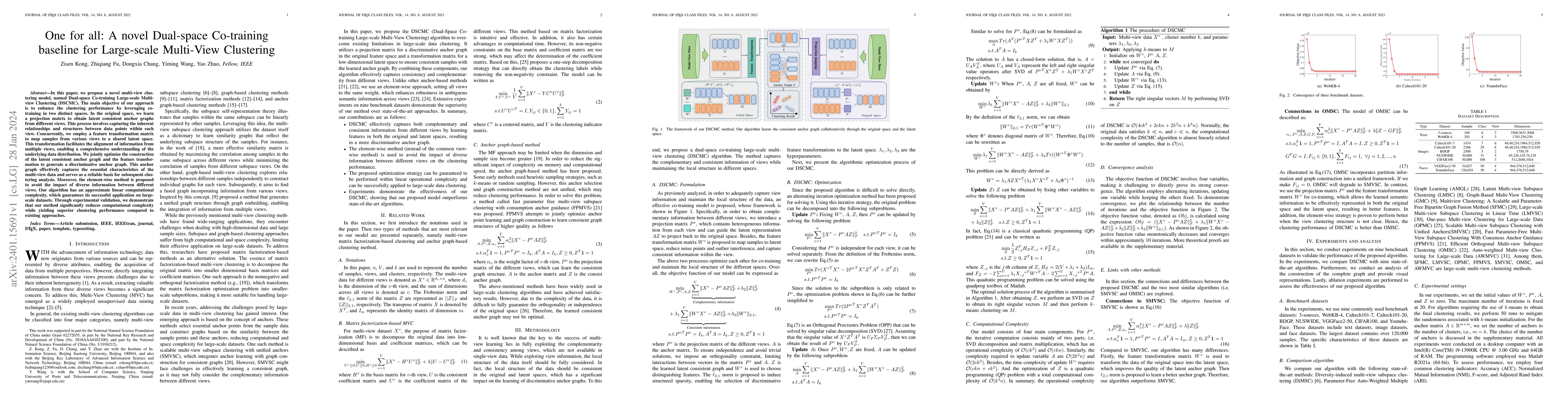 Thumbnail for One for all: A novel Dual-space Co-training baseline for Large-scale
  Multi-View Clustering