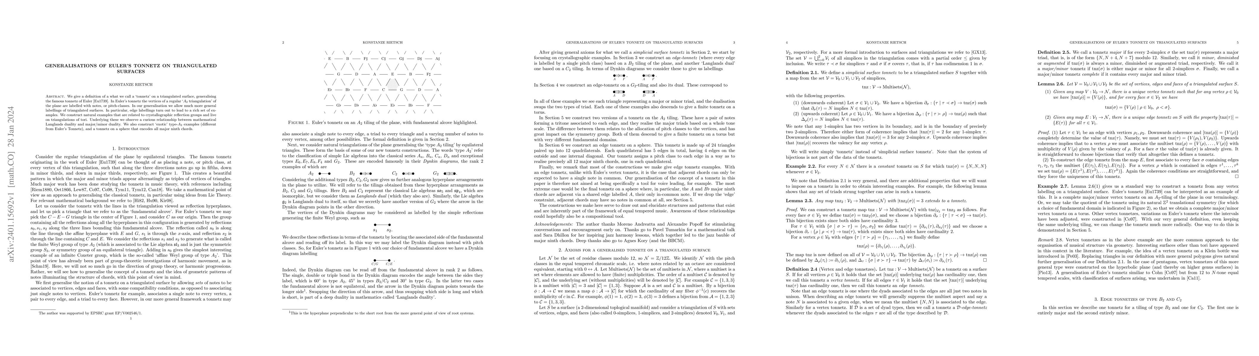 Thumbnail for Generalisations of Euler's Tonnetz on triangulated surfaces
