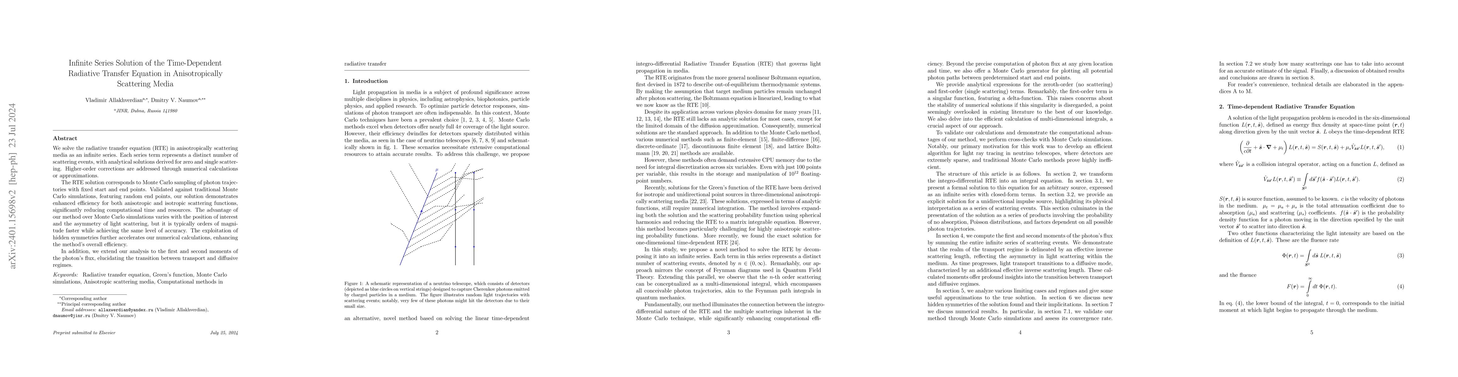Thumbnail for Infinite Series Solution of the Time-Dependent Radiative Transfer
  Equation in Anisotropically Scattering Media
