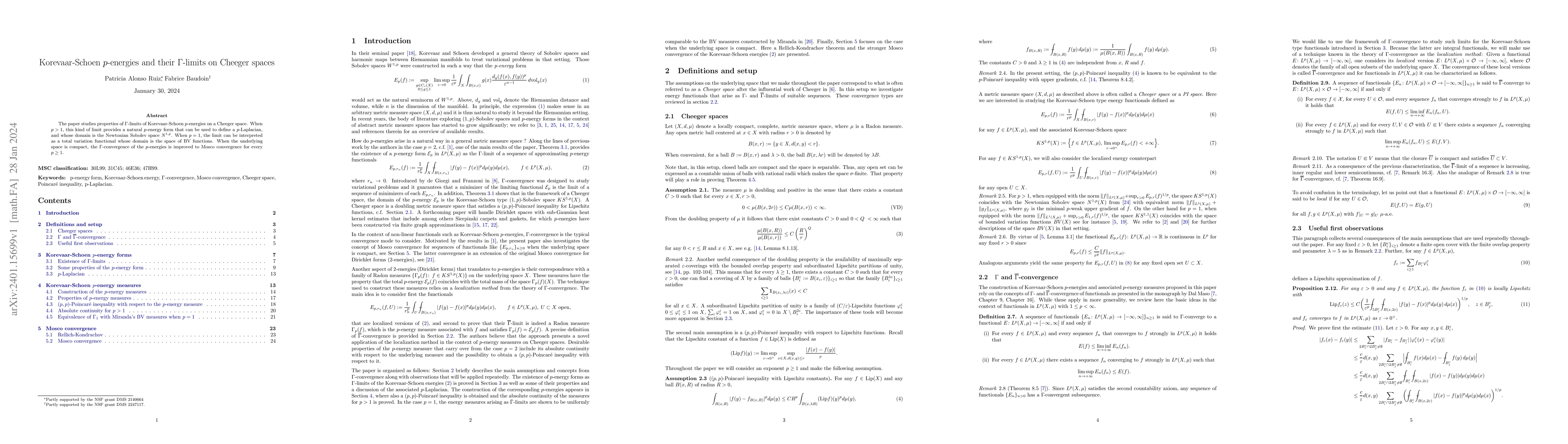 Thumbnail for Korevaar-Schoen $p$-energies and their $\Gamma$-limits on Cheeger spaces