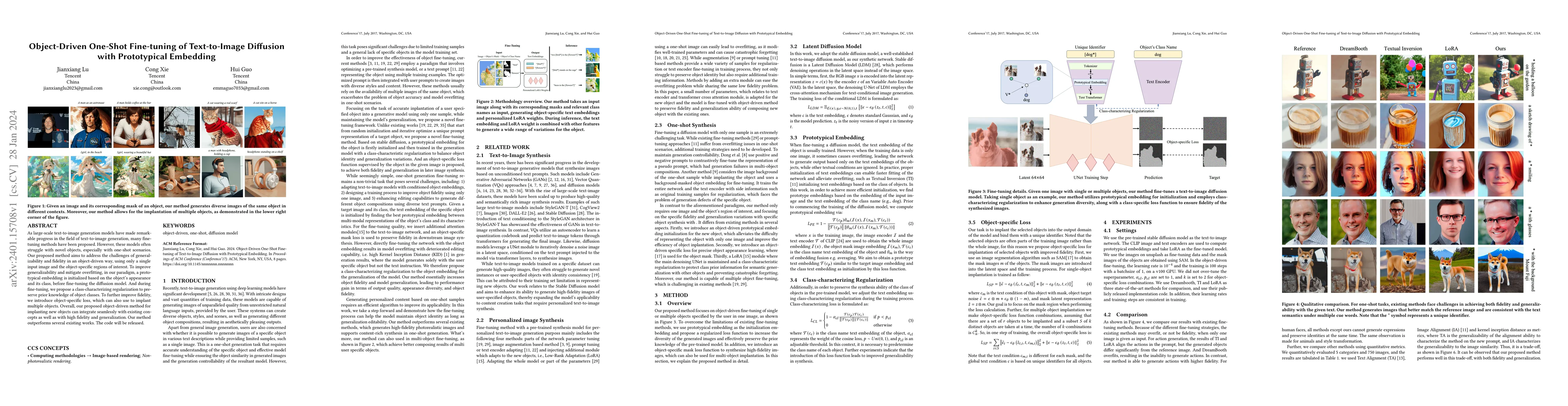 Thumbnail for Object-Driven One-Shot Fine-tuning of Text-to-Image Diffusion with
  Prototypical Embedding