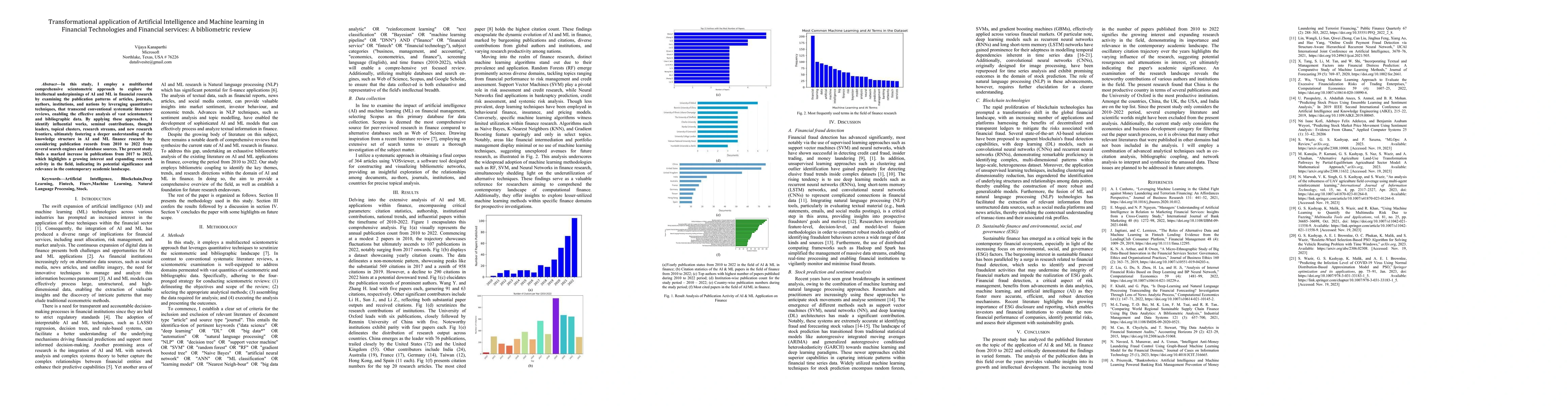 Thumbnail for Transformational application of Artificial Intelligence and Machine
  learning in Financial Technologies and Financial services: A bibliometric
  review