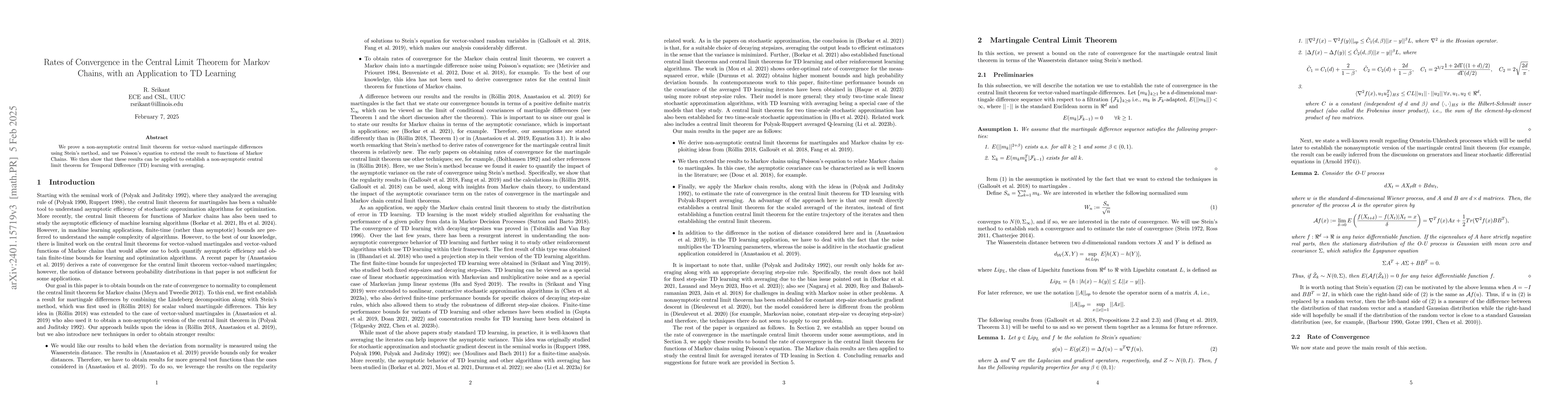 Thumbnail for Rates of Convergence in the Central Limit Theorem for Markov Chains,
  with an Application to TD Learning