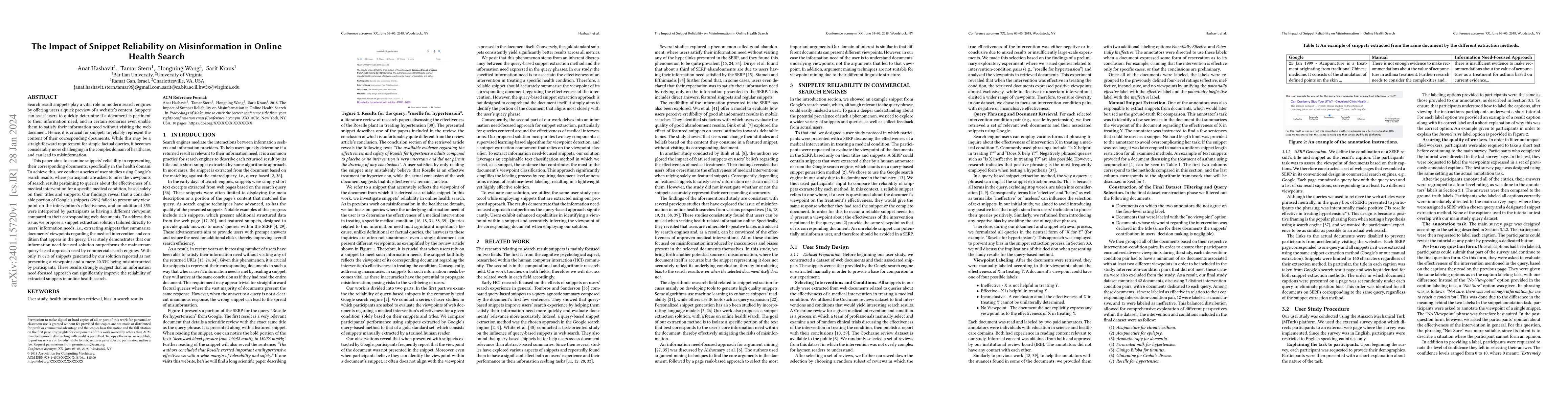 Thumbnail for The Impact of Snippet Reliability on Misinformation in Online Health
  Search