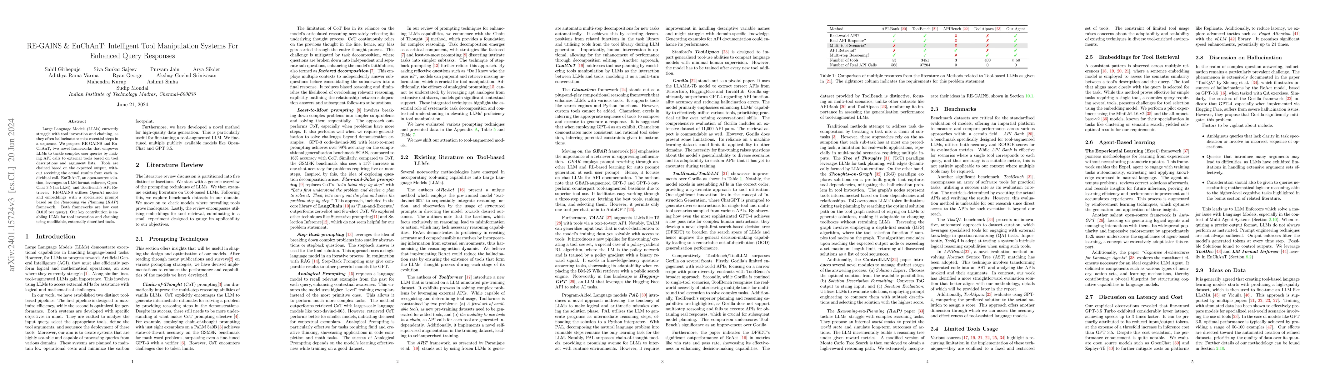 Thumbnail for RE-GAINS & EnChAnT: Intelligent Tool Manipulation Systems For Enhanced
  Query Responses