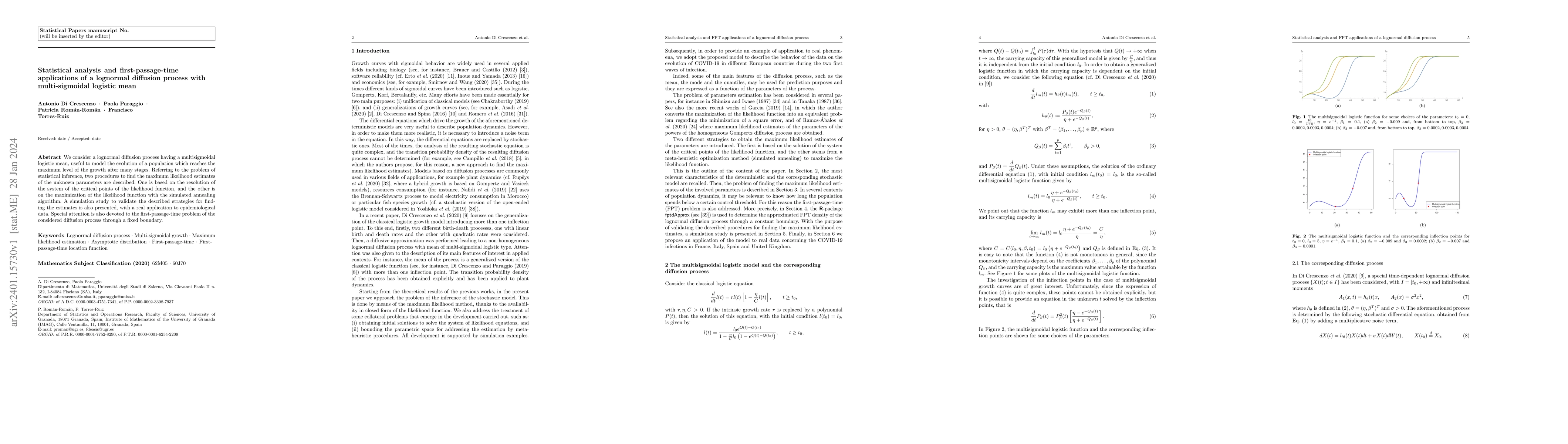 Thumbnail for Statistical analysis and first-passage-time applications of a lognormal
  diffusion process withmulti-sigmoidal logistic mean
