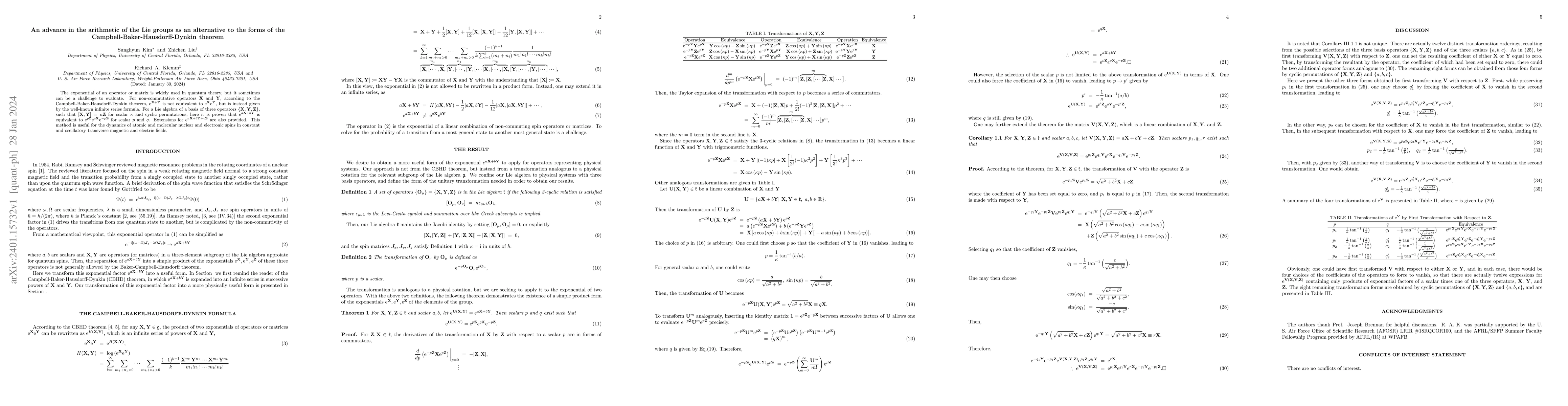 Thumbnail for An advance in the arithmetic of the Lie groups as an alternative to the
  forms of the Campbell-Baker-Hausdorff-Dynkin theorem