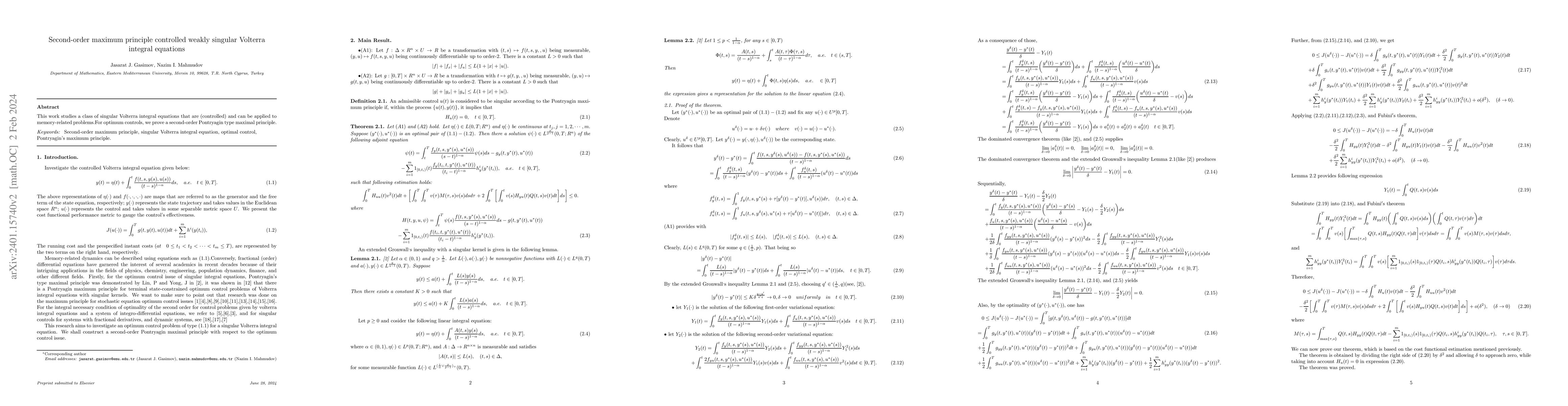 Thumbnail for Second-order maximum principle controlled weakly singular Volterra
  integral equations