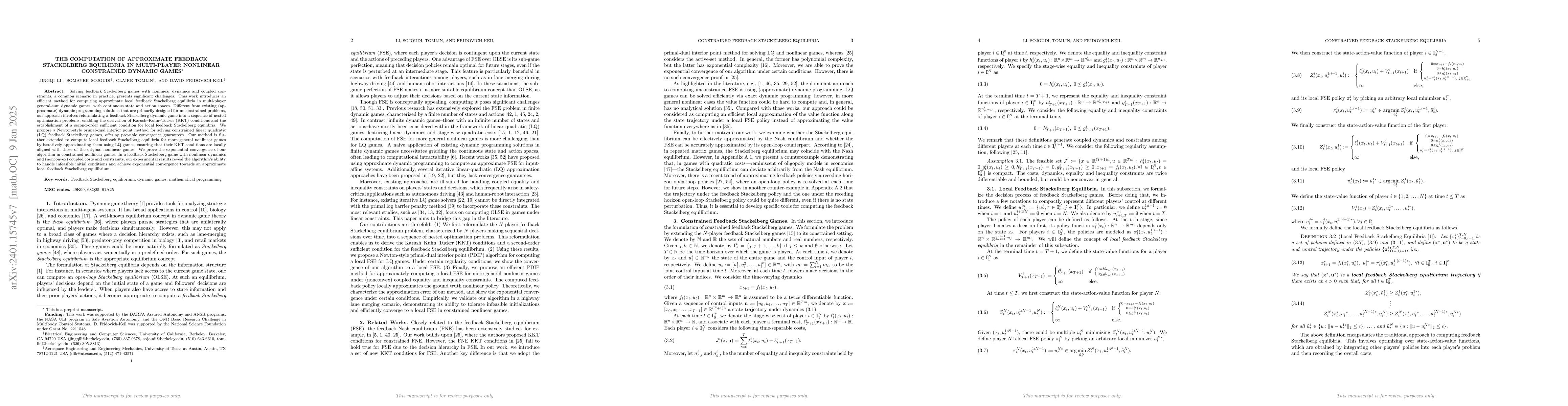 Thumbnail for The computation of approximate feedback Stackelberg equilibria in
  multi-player nonlinear constrained dynamic games