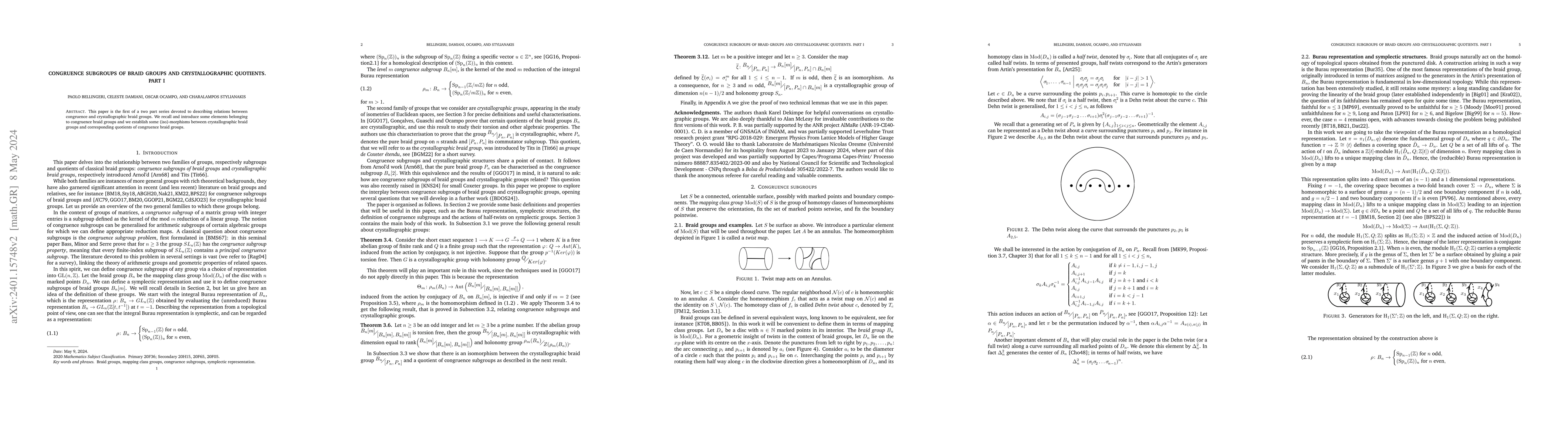 Thumbnail for Congruence subgroups of braid groups and crystallographic quotients.
  Part I