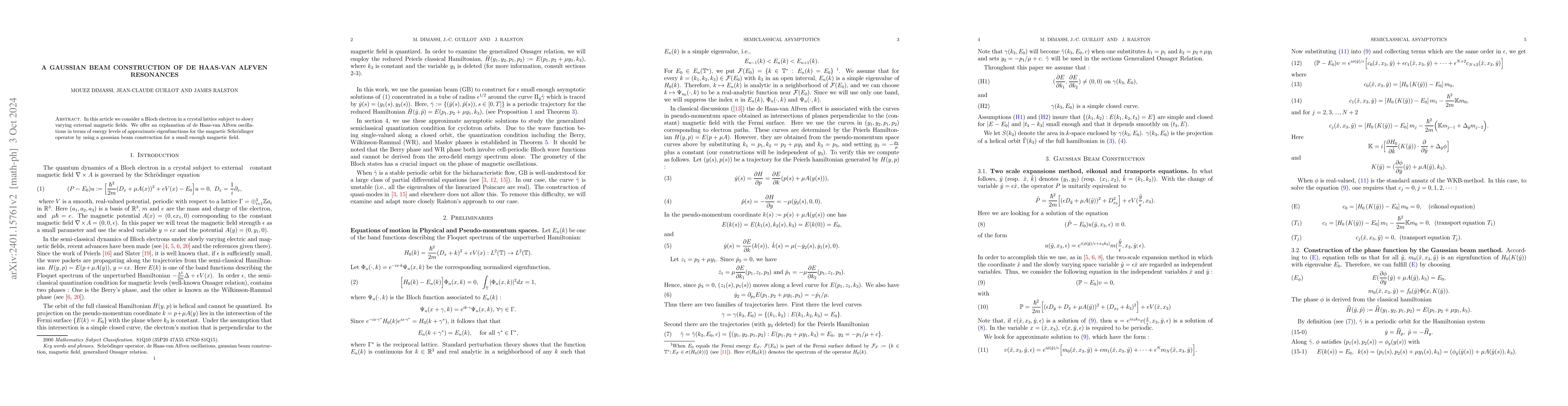 Thumbnail for A Gaussian Beam Construction of de Haas-vanAlfven Resonances