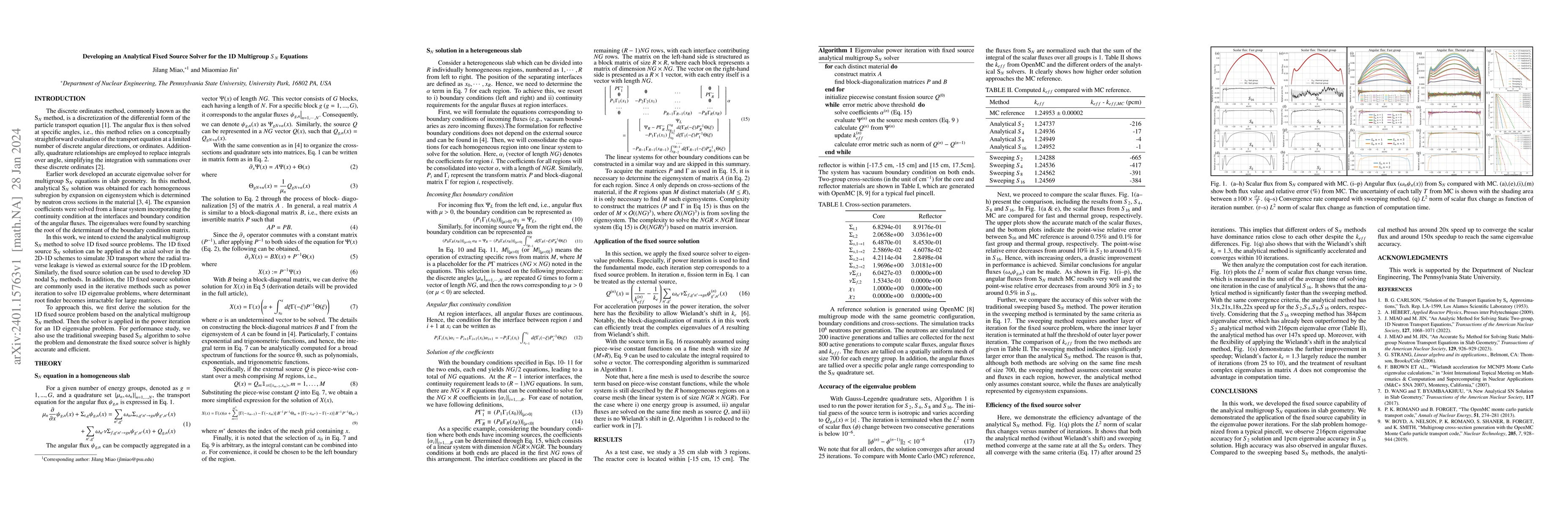 Thumbnail for Developing an Analytical Fixed Source Solver for the 1D Multigroup $S_N$
  Equations