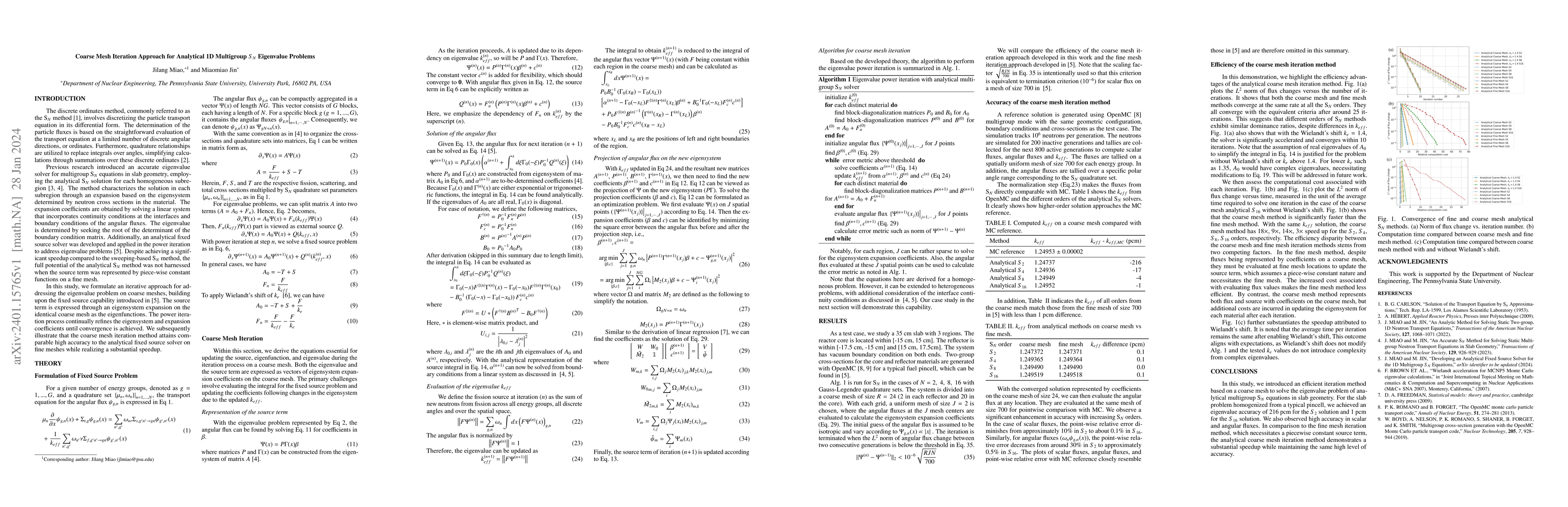 Thumbnail for Coarse Mesh Iteration Approach for Analytical 1D Multigroup $S_N$
  Eigenvalue Problems