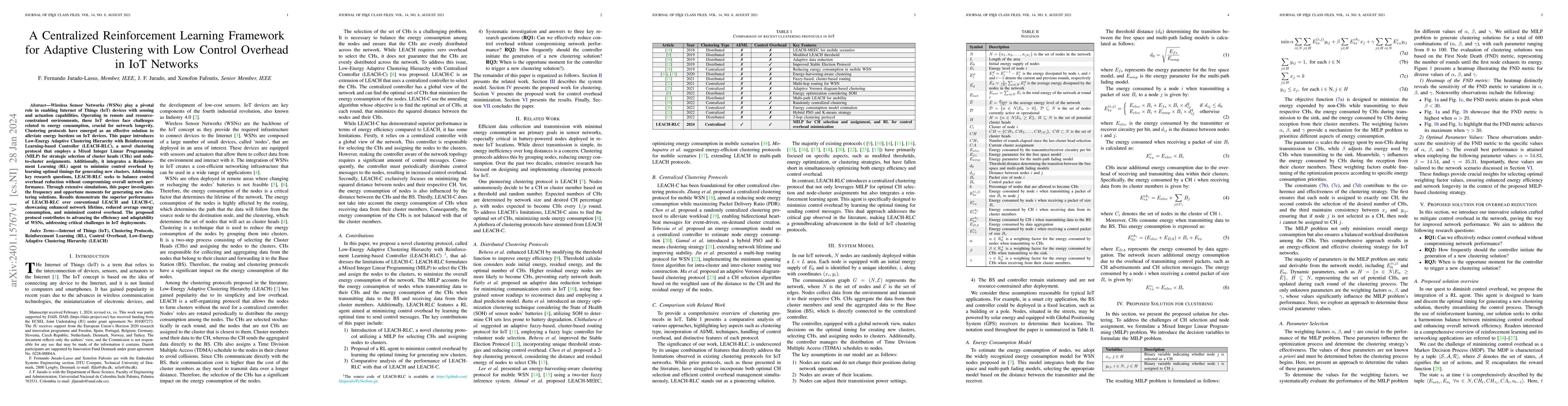 Thumbnail for A Centralized Reinforcement Learning Framework for Adaptive Clustering
  with Low Control Overhead in IoT Networks