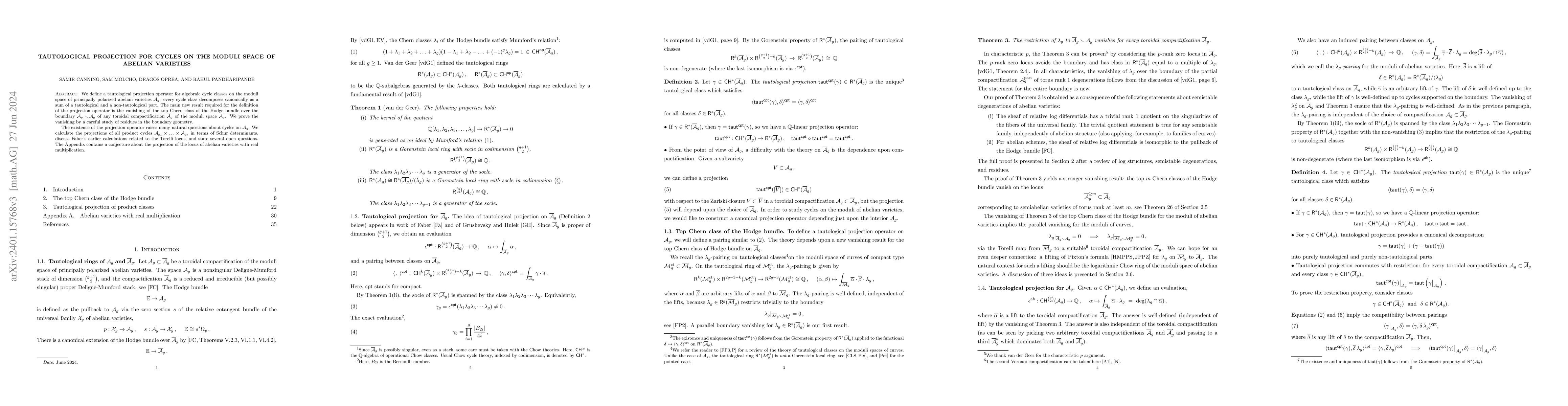 Thumbnail for Tautological projection for cycles on the moduli space of abelian
  varieties