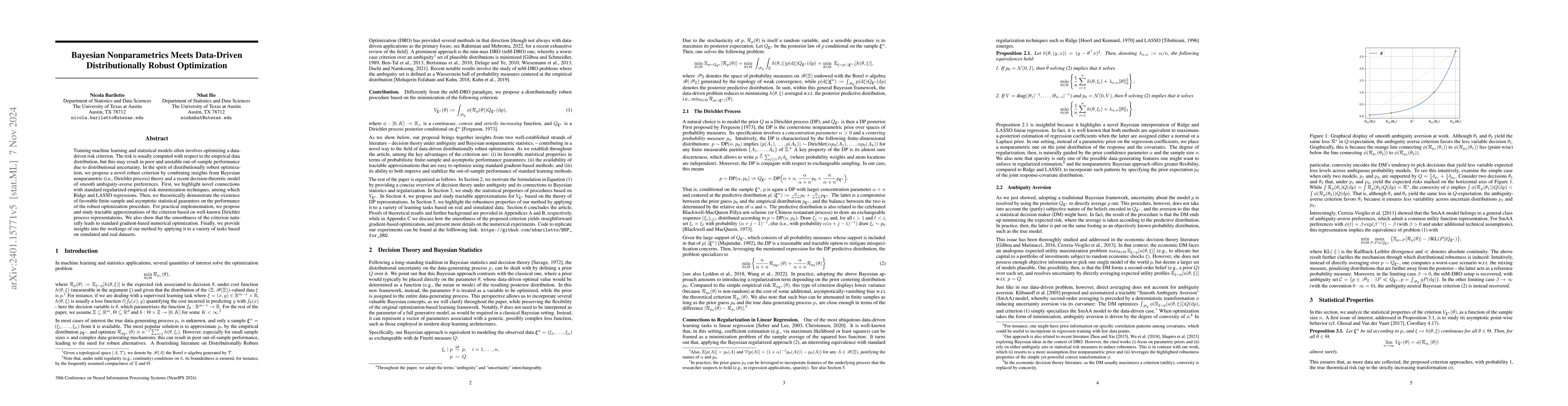 Thumbnail for Bayesian Nonparametrics Meets Data-Driven Distributionally Robust
  Optimization