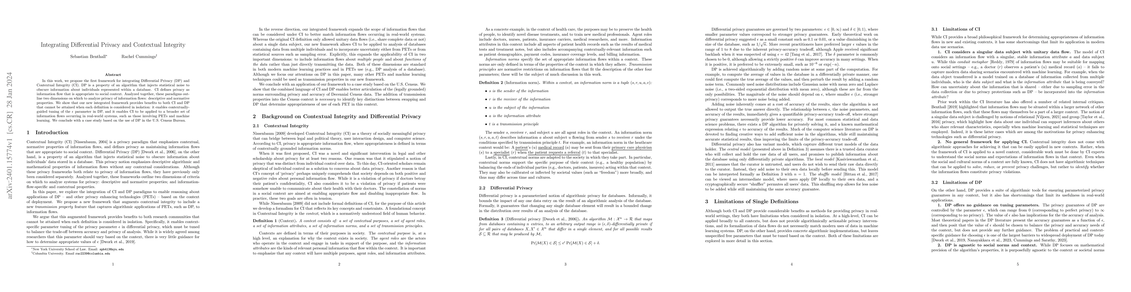 Thumbnail for Integrating Differential Privacy and Contextual Integrity