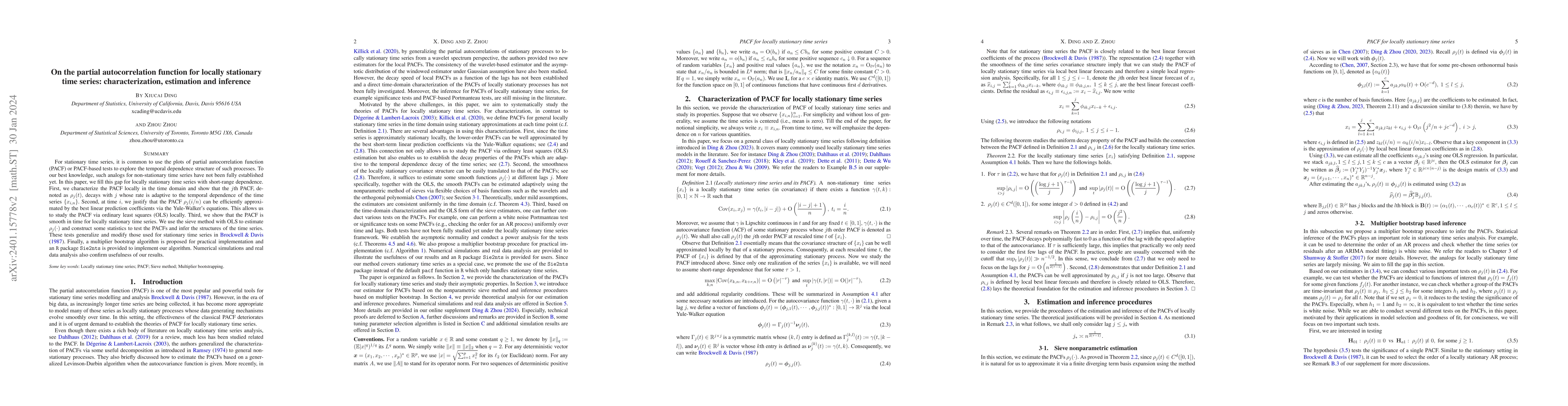 Thumbnail for On the partial autocorrelation function for locally stationary time
  series: characterization, estimation and inference