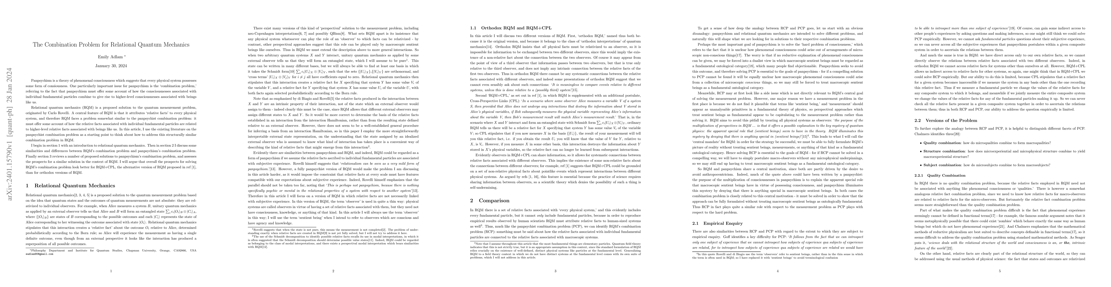Thumbnail for The Combination Problem for Relational Quantum Mechanics