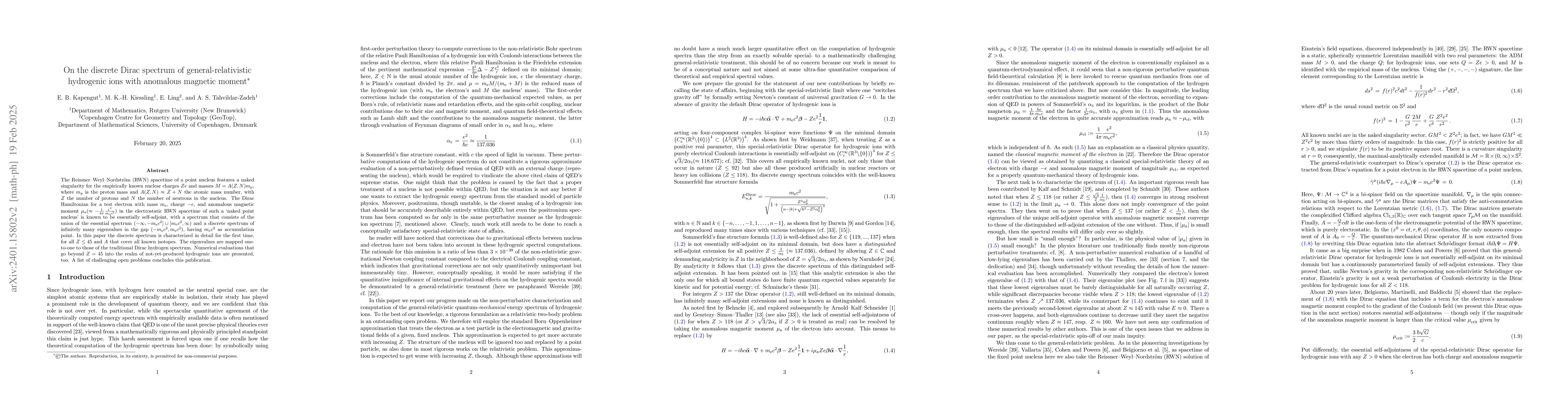 Thumbnail for On the discrete Dirac spectrum of general-relativistic hydrogenic ions
  with anomalous magnetic moment