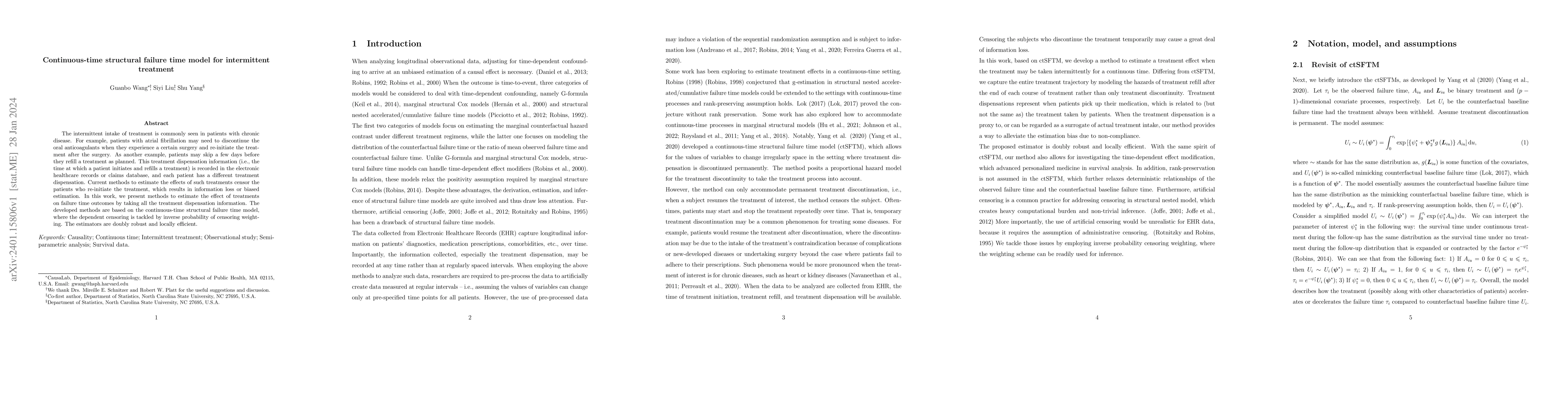 Thumbnail for Continuous-time structural failure time model for intermittent treatment