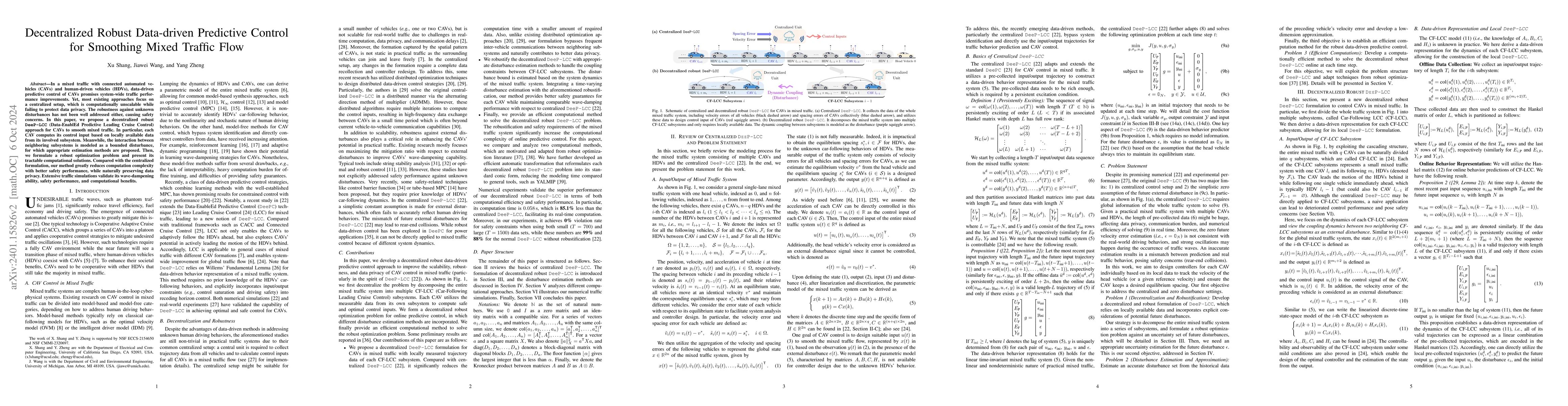 Thumbnail for Decentralized Robust Data-driven Predictive Control for Smoothing Mixed
  Traffic Flow