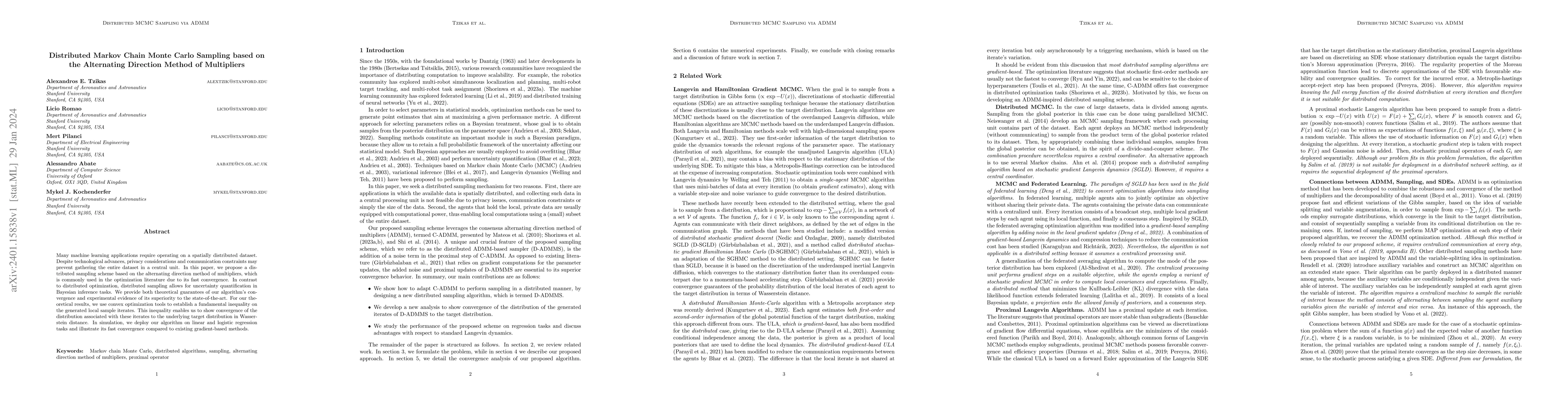Thumbnail for Distributed Markov Chain Monte Carlo Sampling based on the Alternating
  Direction Method of Multipliers