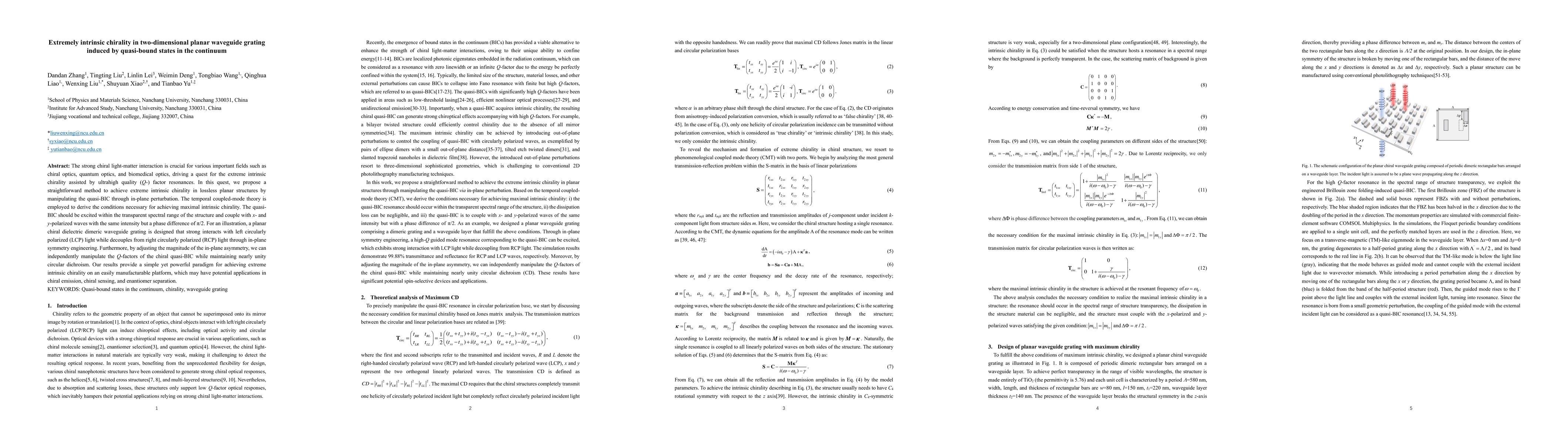 Thumbnail for Extremely intrinsic chirality in two-dimensional planar waveguide
  grating induced by quasi-bound states in the continuum