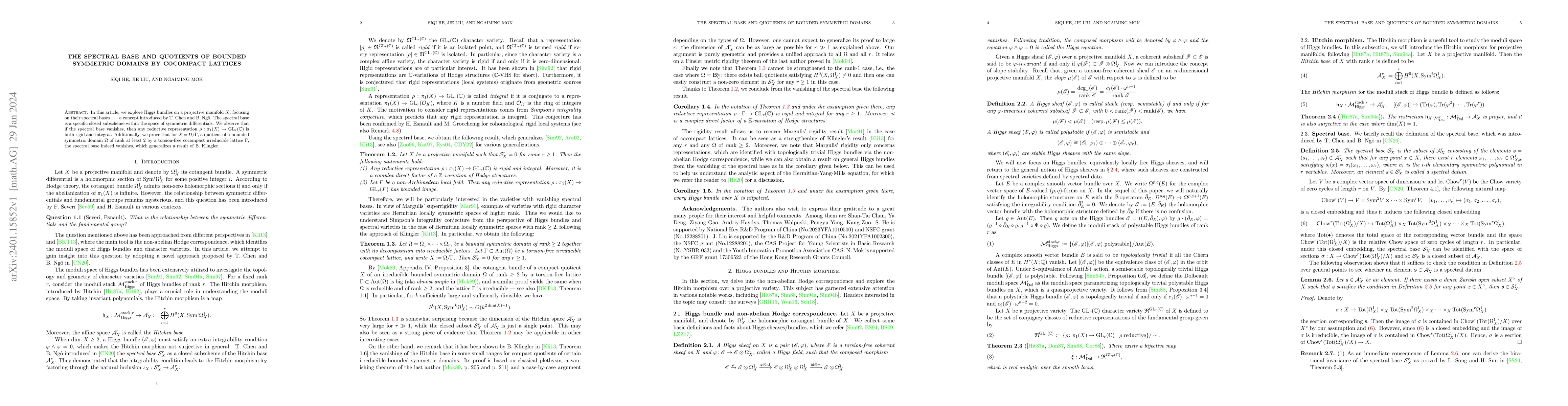 Thumbnail for The Spectral base and quotients of bounded symmetric domains