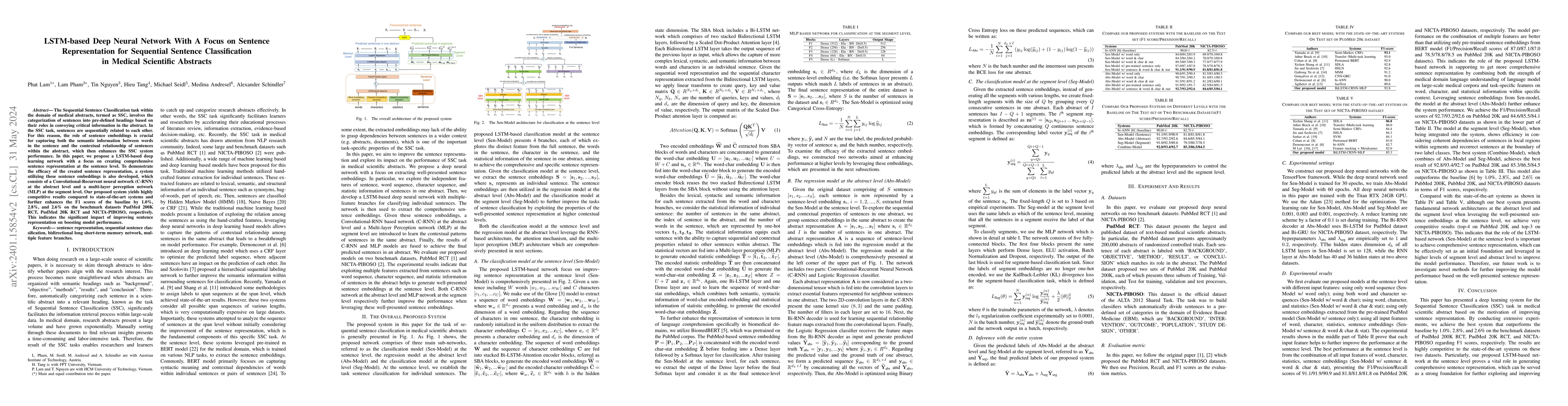 Thumbnail for LSTM-based Deep Neural Network With A Focus on Sentence Representation
  for Sequential Sentence Classification in Medical Scientific Abstracts