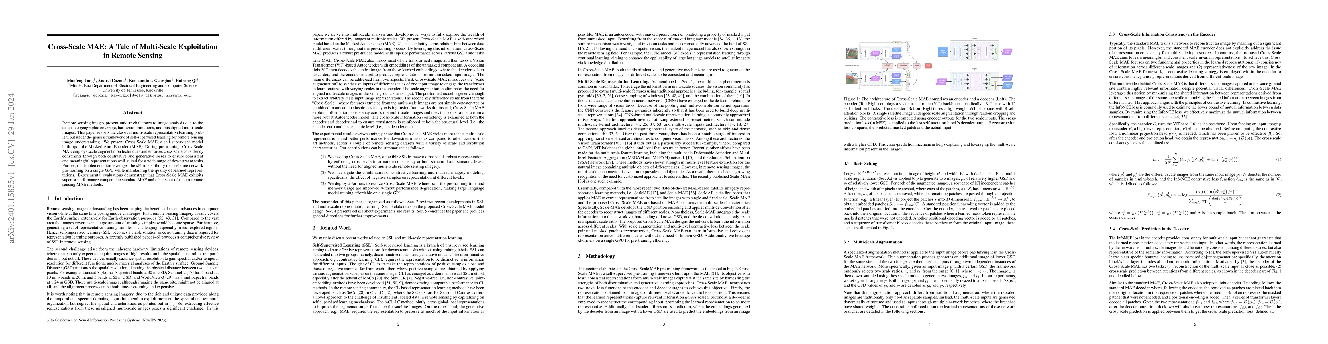 Thumbnail for Cross-Scale MAE: A Tale of Multi-Scale Exploitation in Remote Sensing