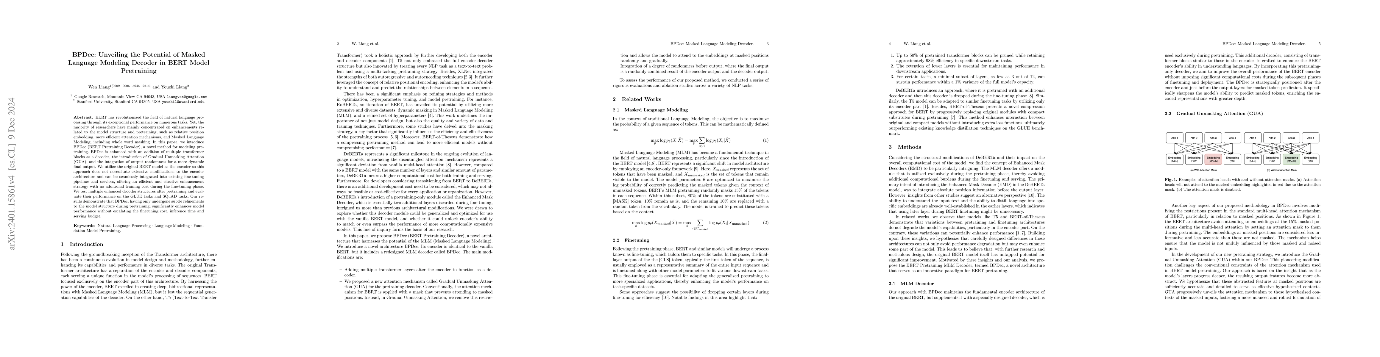 Thumbnail for BPDec: Unveiling the Potential of Masked Language Modeling Decoder in
  BERT pretraining