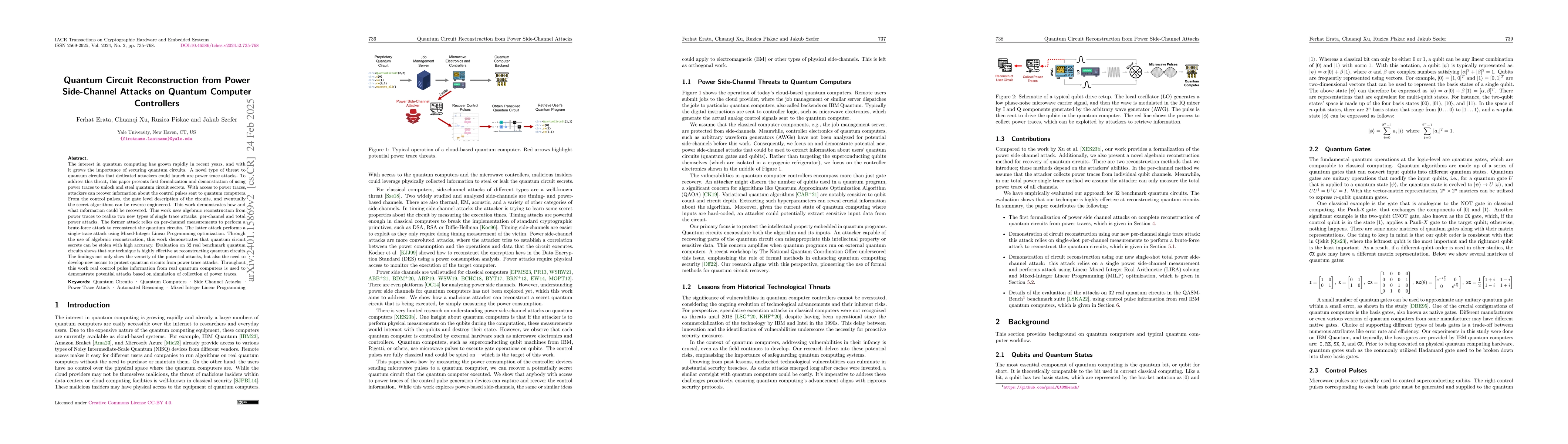 Thumbnail for Quantum Circuit Reconstruction from Power Side-Channel Attacks on
  Quantum Computer Controllers