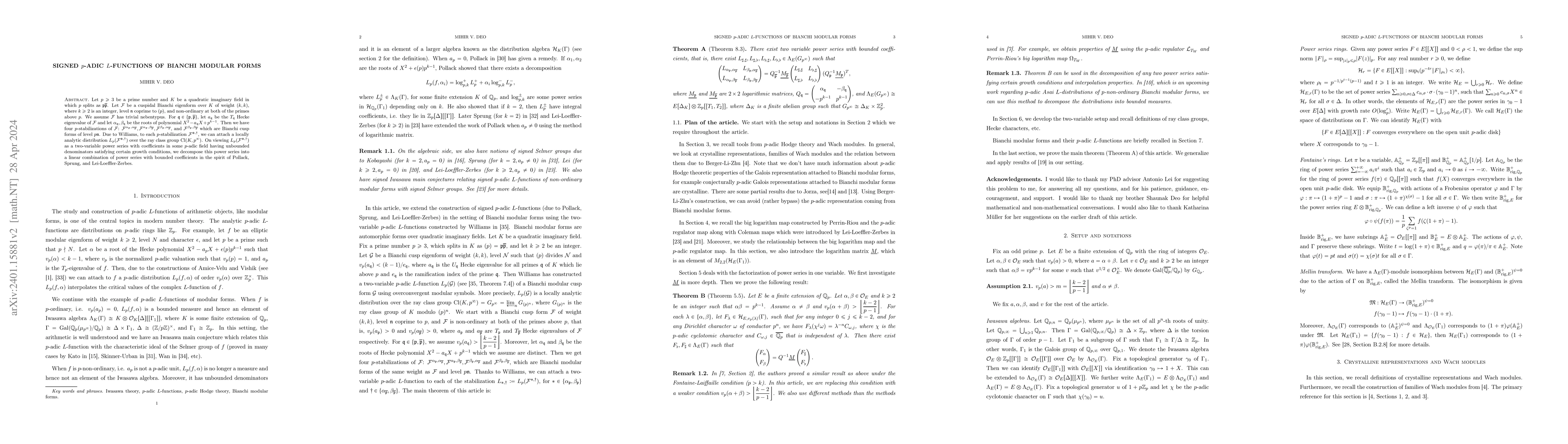 Thumbnail for Signed $p$-adic $L$-functions of Bianchi modular forms