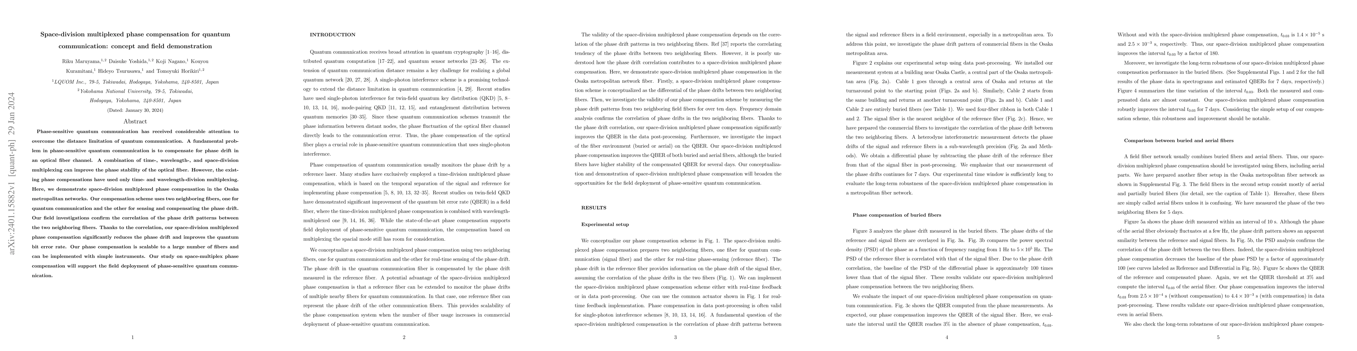 Thumbnail for Space-division multiplexed phase compensation for quantum communication:
  concept and field demonstration