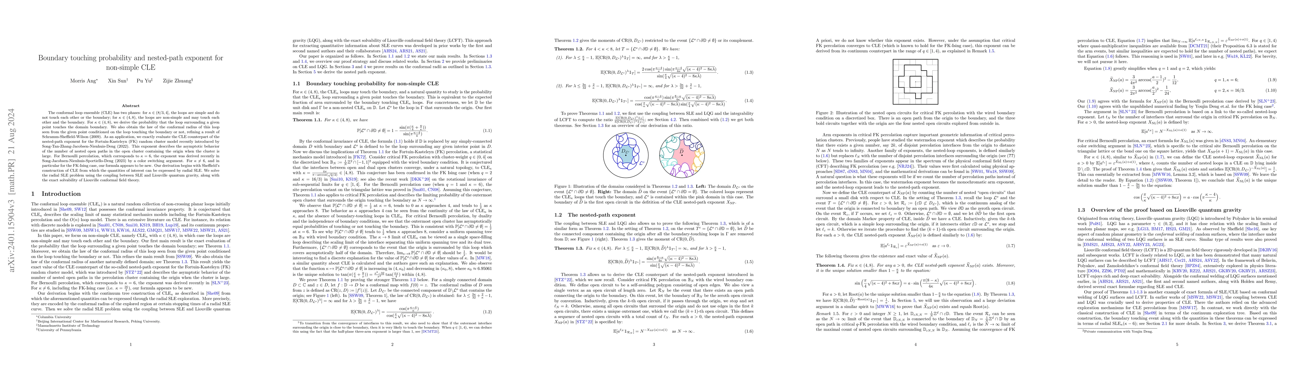 Thumbnail for Boundary touching probability and nested-path exponent for non-simple
  CLE