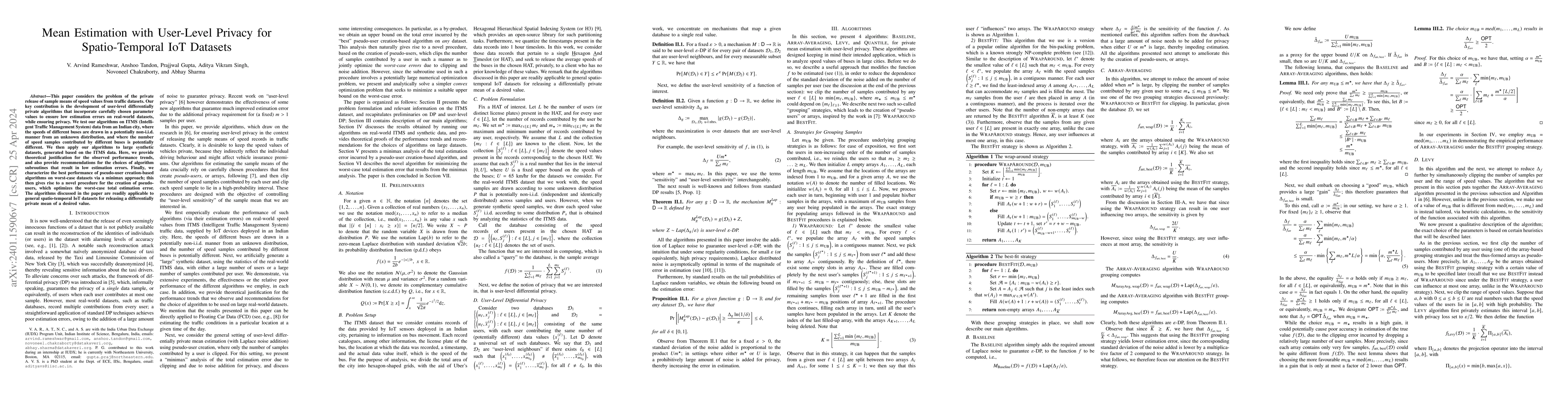 Thumbnail for Mean Estimation with User-Level Privacy for Spatio-Temporal IoT Datasets