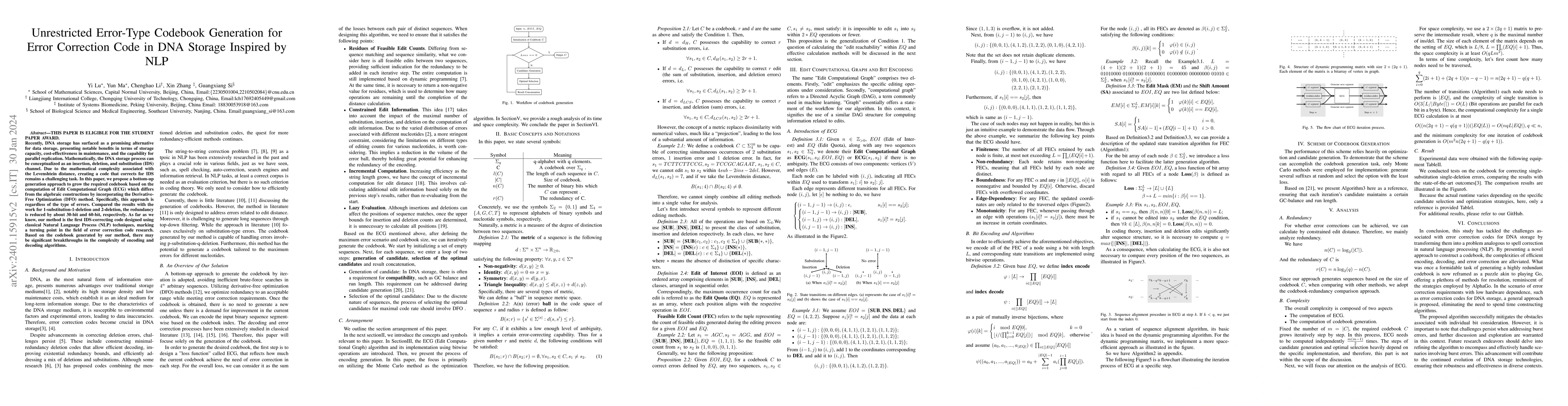 Thumbnail for Unrestricted Error-Type Codebook Generation for Error Correction Code in
  DNA Storage Inspired by NLP