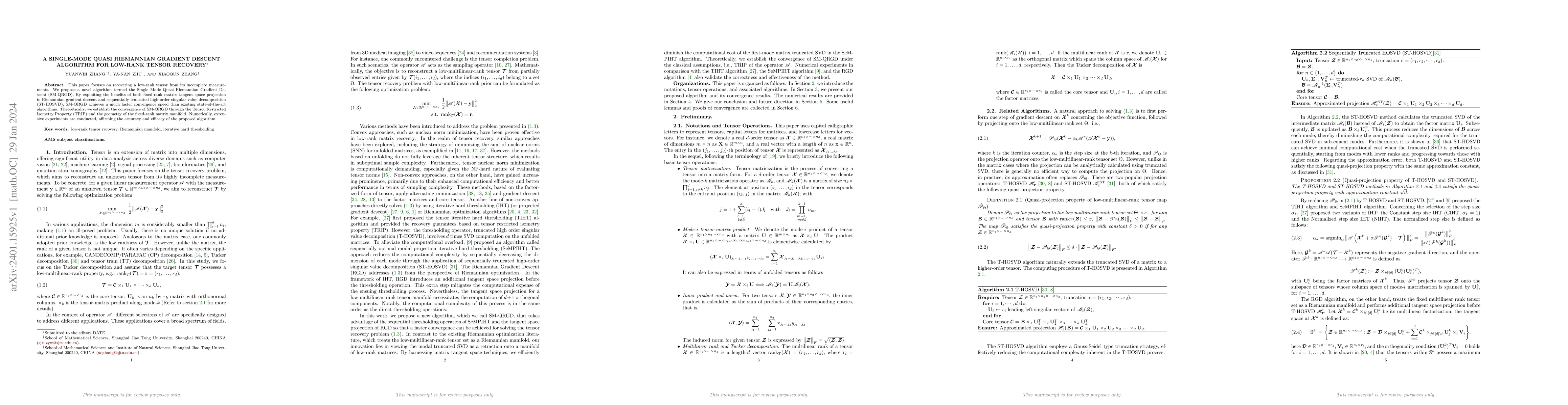 Thumbnail for A Single-Mode Quasi Riemannian Gradient Descent Algorithm for Low-Rank
  Tensor Recovery