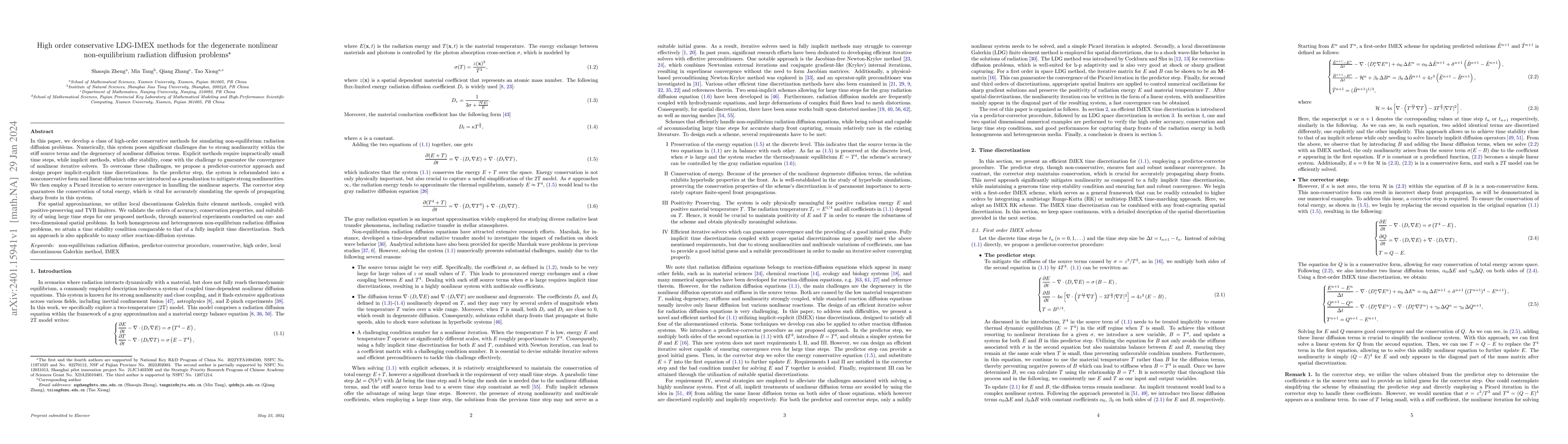 Thumbnail for High order conservative LDG-IMEX methods for the degenerate nonlinear
  non-equilibrium radiation diffusion problems