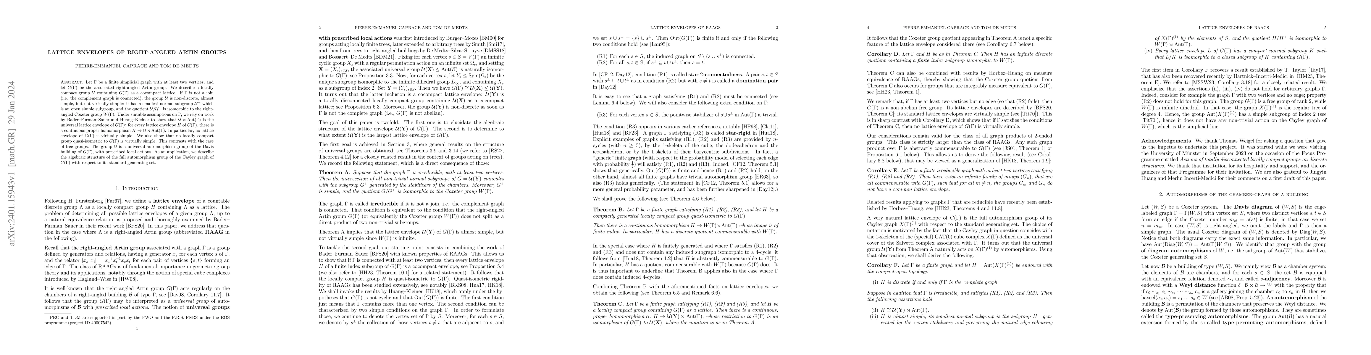 Thumbnail for Lattice envelopes of right-angled Artin groups