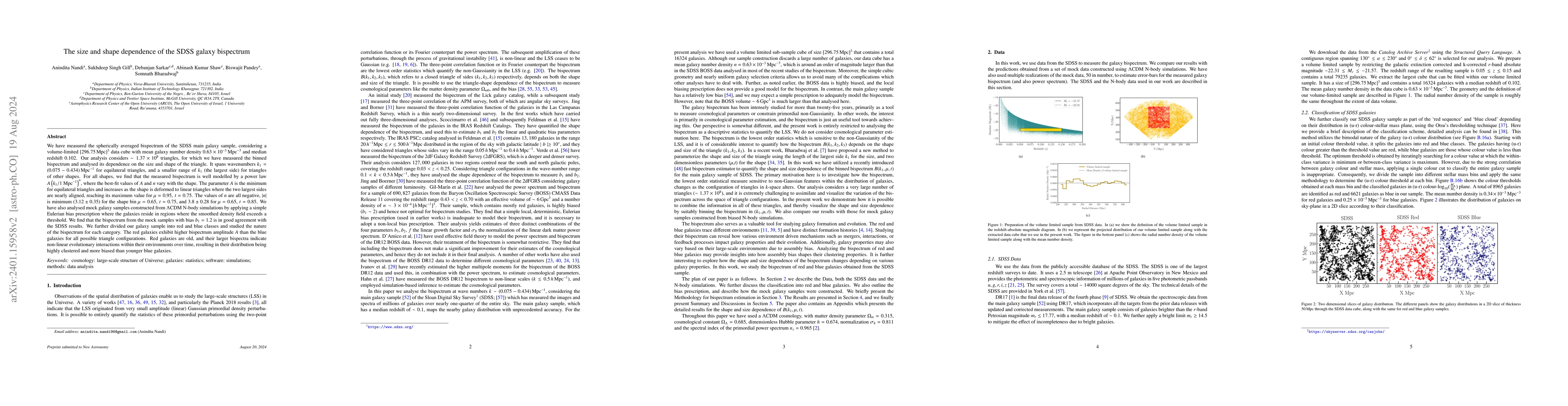 Thumbnail for The size and shape dependence of the bispectrum of the SDSS DR17 main
  galaxy sample